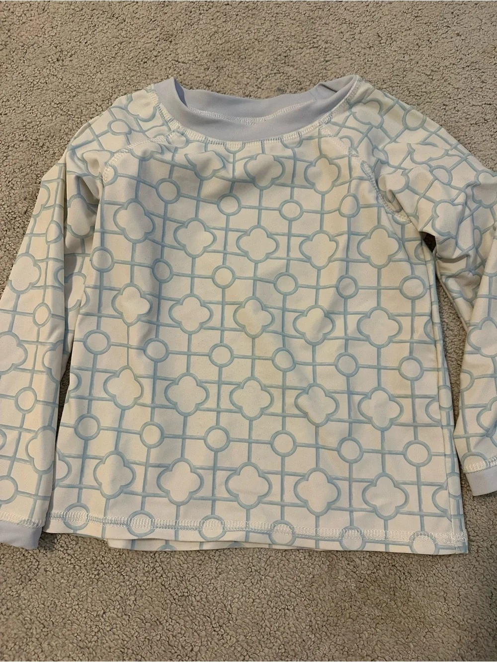 Kids Long-Sleeve Swim Top in Light Blue & White